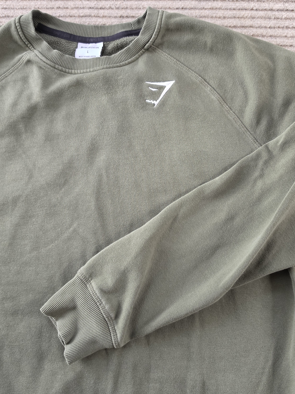 Gymshark Sweatshirt Mens Large Olive Green Crewneck Pullover Long Sleeve Logo